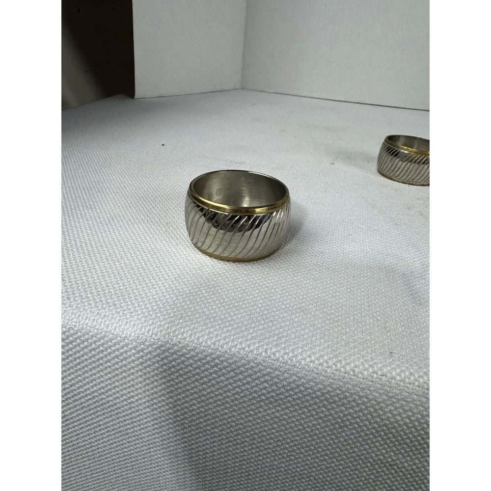 Vintage hammered metal gold and silver‎ toned napkin rings set of 7